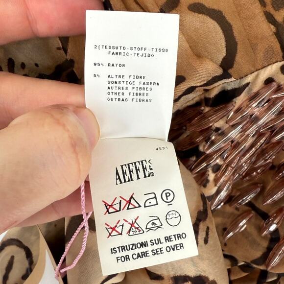 Alberta Ferretti Beaded Brown Print Silk Flutter Sleeve Boho Dress, Size 4 - Picture 5 of 8